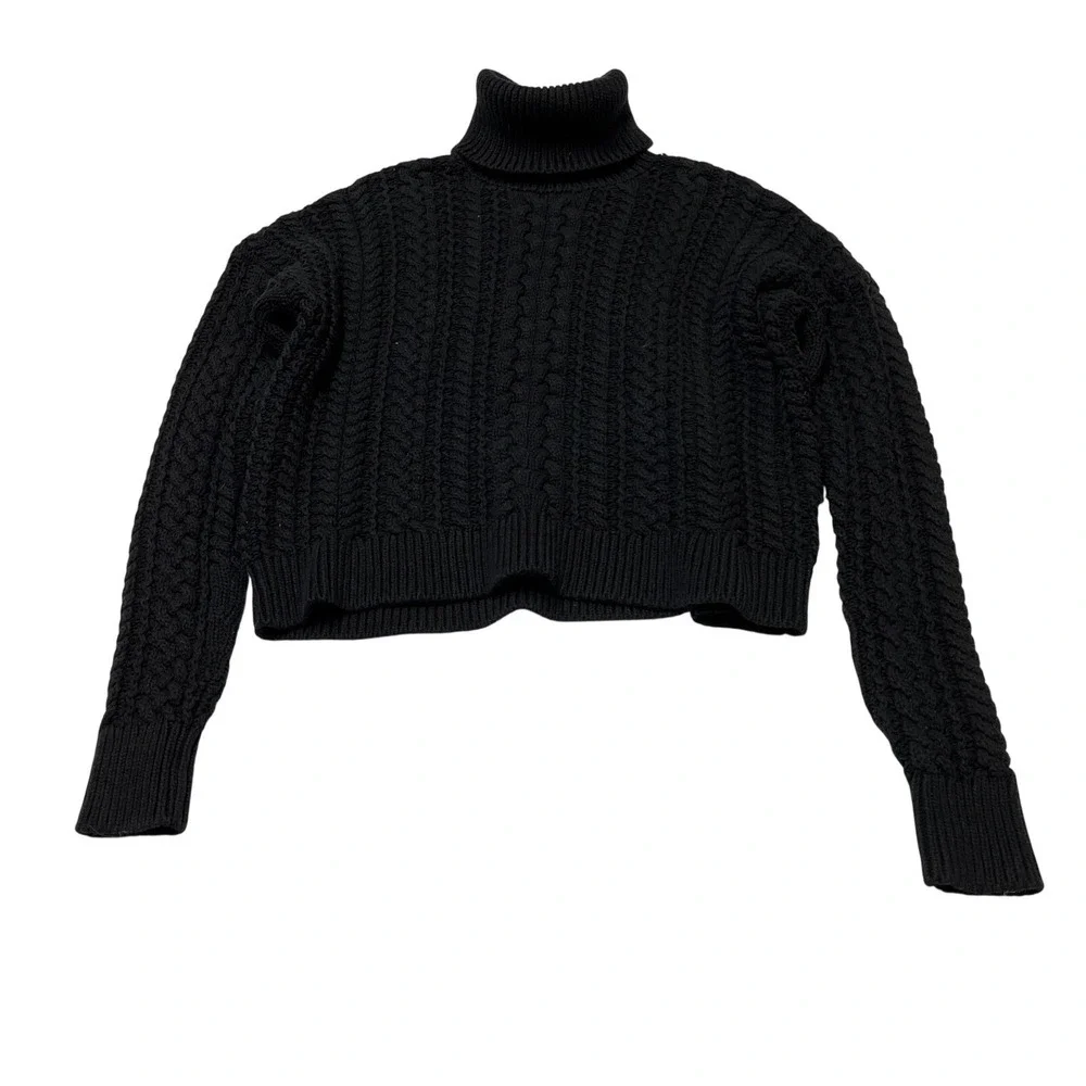 Lauren‎ Ralph Lauren Sweater Black Heavy Cable Knit Turtleneck Size L Old Money